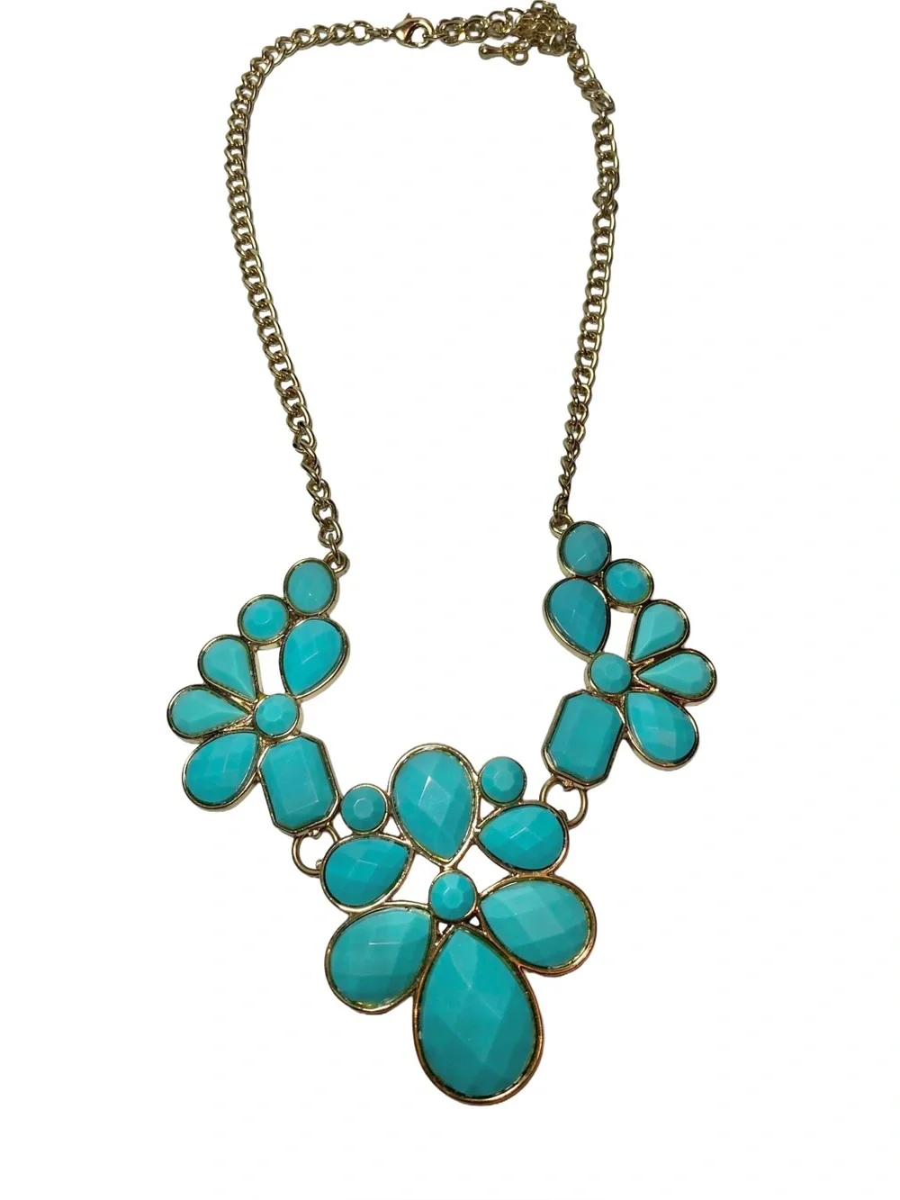 Vintage‎ Style Gold-Tone Turquoise Floral Statement Necklace Lobster Clasp